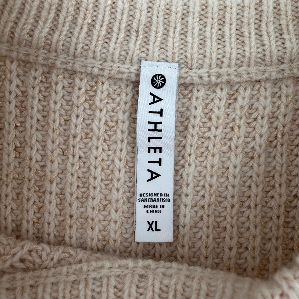 Athleta Beige Ribbed Knit Sweater Long Sleeve Crew Neck‎ Wool Blend Women's XL - Picture 4 of 7